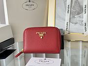 Prada Saffiano Leather Giada Turquoise Small Zip Cardholder Wallet Red - 4
