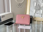 Prada Saffiano Leather Giada Turquoise Small Zip Cardholder Wallet Pink - 1