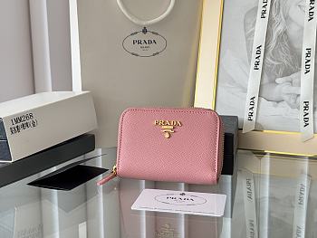 Prada Saffiano Leather Giada Turquoise Small Zip Cardholder Wallet Pink