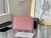 Prada Saffiano Leather Giada Turquoise Small Zip Cardholder Wallet Pink - 3