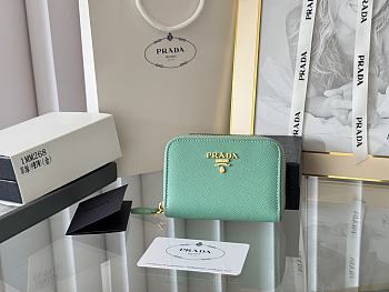 Prada Saffiano Leather Giada Turquoise Small Zip Cardholder Wallet Green