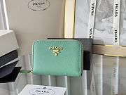 Prada Saffiano Leather Giada Turquoise Small Zip Cardholder Wallet Green - 6