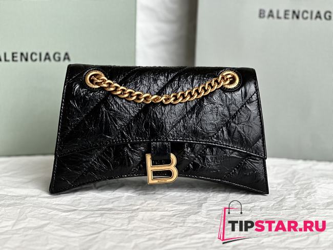 Balenciaga Crush Chain Bag Small crushed calfskin aged-gold hardware in black - 1
