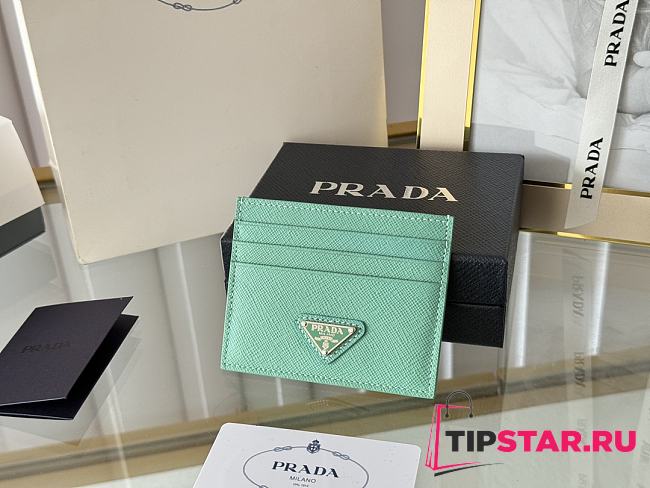 Prada Fiery Saffiano Leather Card Holder In Green - 1