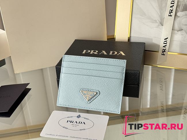 Prada Fiery Saffiano Leather Card Holder In Blue - 1