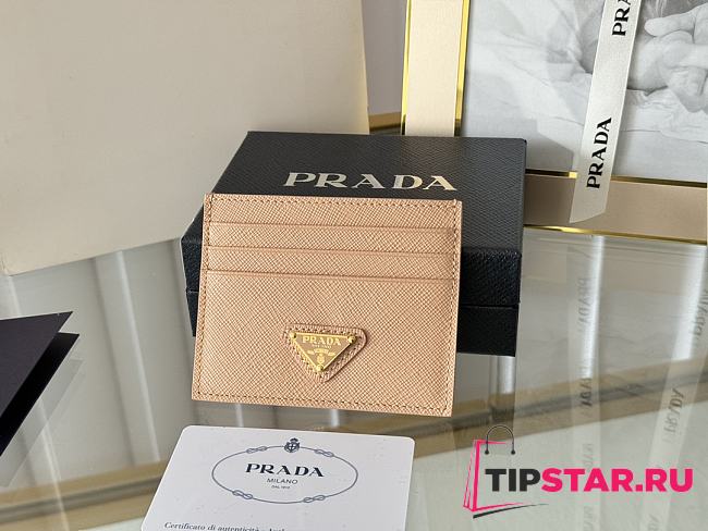 Prada Fiery Saffiano Leather Card Holder In Beige - 1