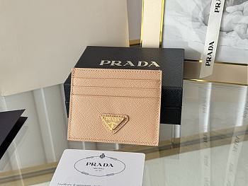 Prada Fiery Saffiano Leather Card Holder In Beige