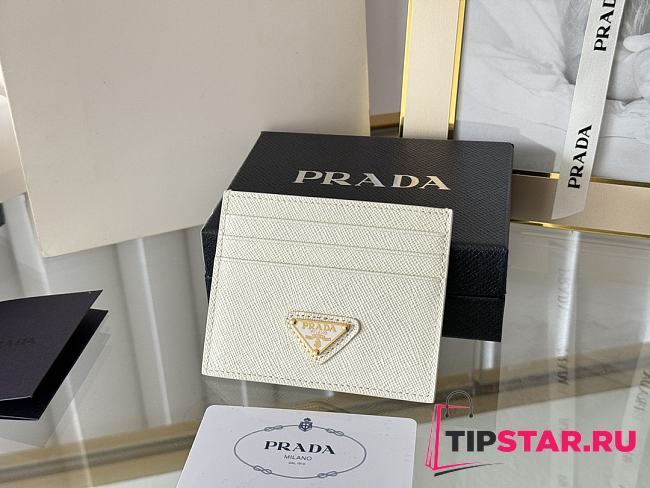 Prada Fiery Saffiano Leather Card Holder In White - 1
