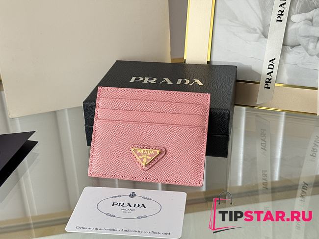 Prada Fiery Saffiano Leather Card Holder In Pink - 1