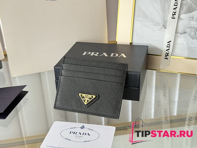 Prada Fiery Saffiano Leather Card Holder In Gold-Black - 1