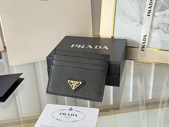 Prada Fiery Saffiano Leather Card Holder In Gold-Black