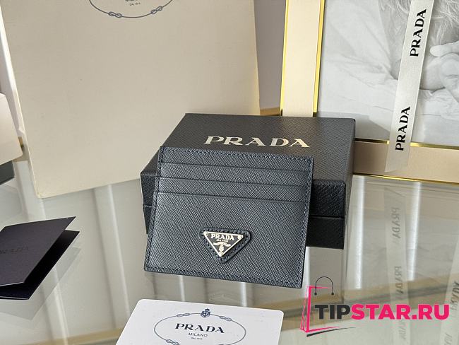 Prada Fiery Saffiano Leather Card Holder In Silver-Black - 1