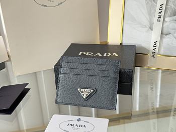 Prada Fiery Saffiano Leather Card Holder In Silver-Black