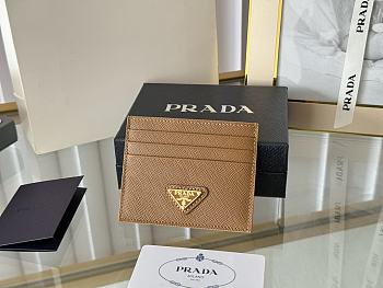 Prada Fiery Saffiano Leather Card Holder In Brown