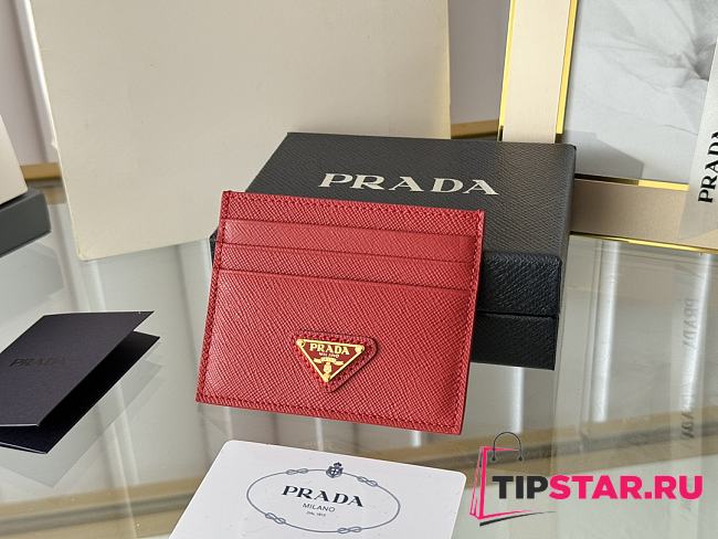Prada Fiery Saffiano Leather Card Holder In Red - 1