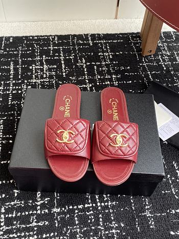 Chanel Red CC logo Turnlock Mules Slides Sandals