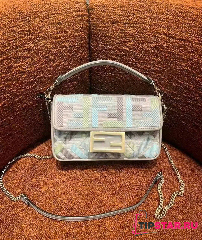 Fendi Baguette Mini Canvas bag with multicolour FF embroidery - 1