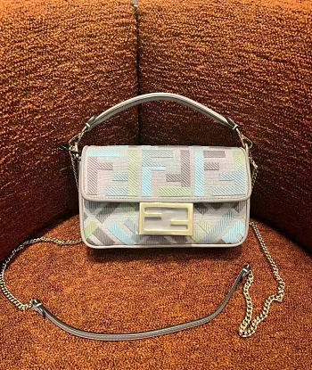 Fendi Baguette Mini Canvas bag with multicolour FF embroidery