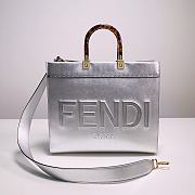 Fendi Vitello Catalan Mirror Plexiglass Logo Embossed Medium In Silver - 1
