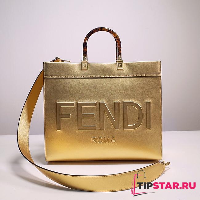 Fendi Vitello Catalan Mirror Plexiglass Logo Embossed Medium In Gold - 1