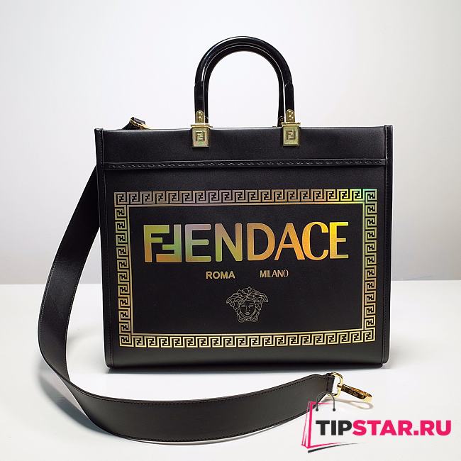 Fendi x Versace Fendace Bolso Convertible Sunshine Shopper Tote In Black - 1