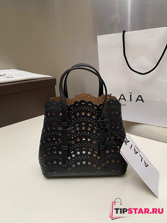 Alaia mina 20 bag in vienne wave calfskin in black - 1