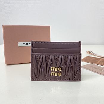 Miumiu Matelassé nappa leather card holder in burgundy