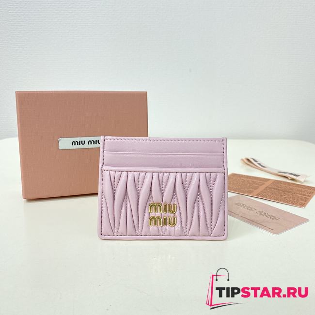 Miumiu Matelassé nappa leather card holder in pink - 1