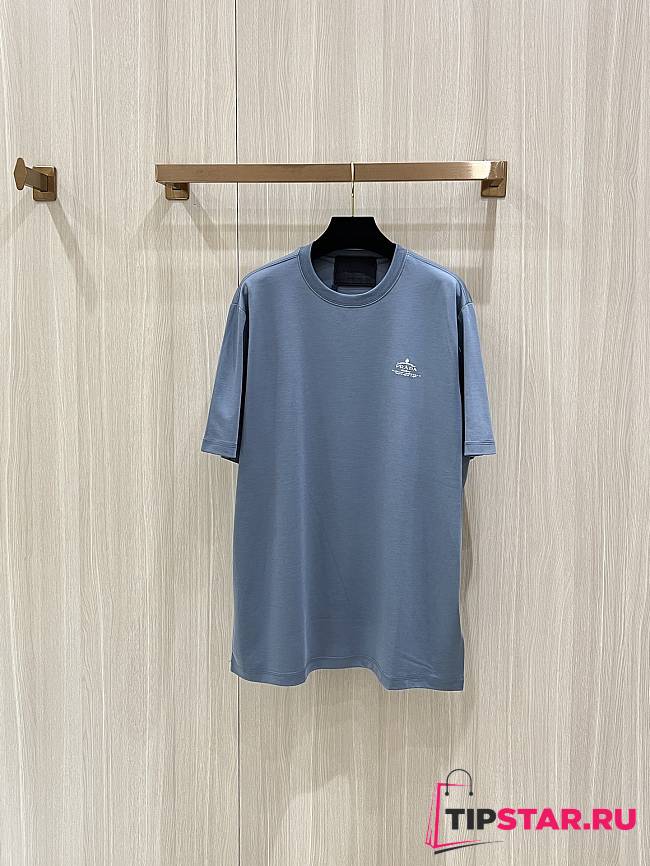 Prada Logo Printed T-Shirt In Blue - 1
