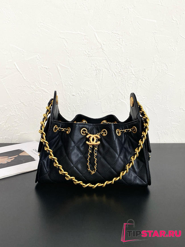 Chanel Mini Hobo Bag Black Leather - 1
