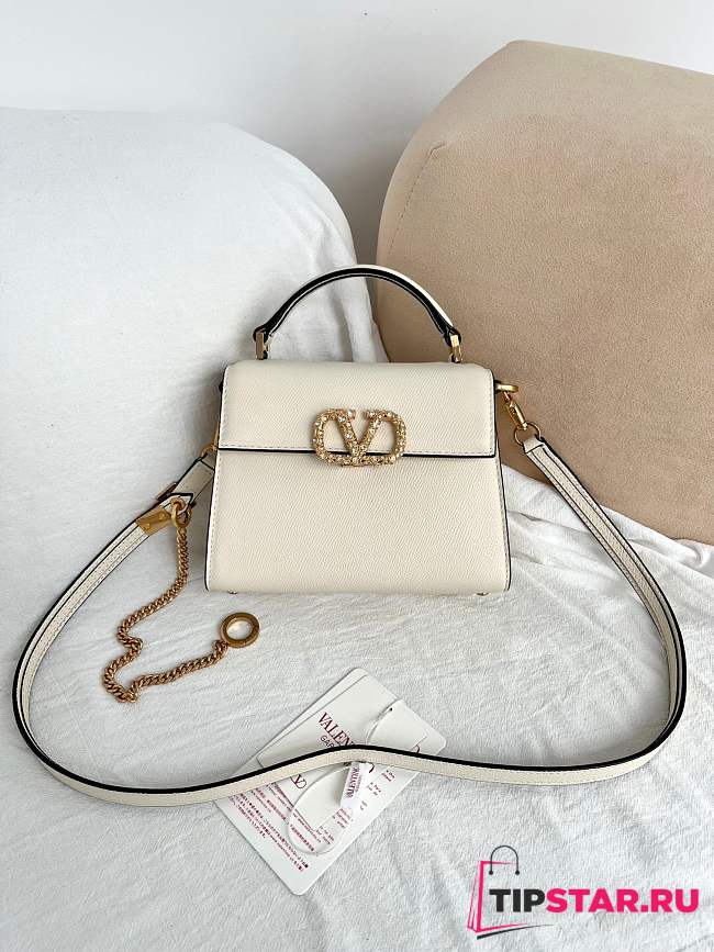 Valentino Garavani Vsling Mini Handbag In Laminated Grainy White - 1