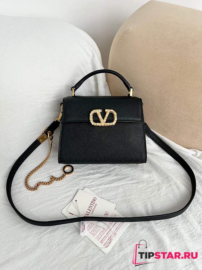 Valentino Garavani Vsling Mini Handbag In Laminated Grainy Black - 1
