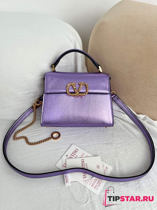 Valentino Garavani Vsling Mini Handbag In Laminated Grainy Purble - 1