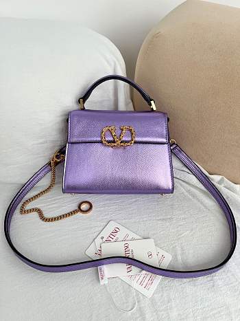 Valentino Garavani Vsling Mini Handbag In Laminated Grainy Purble