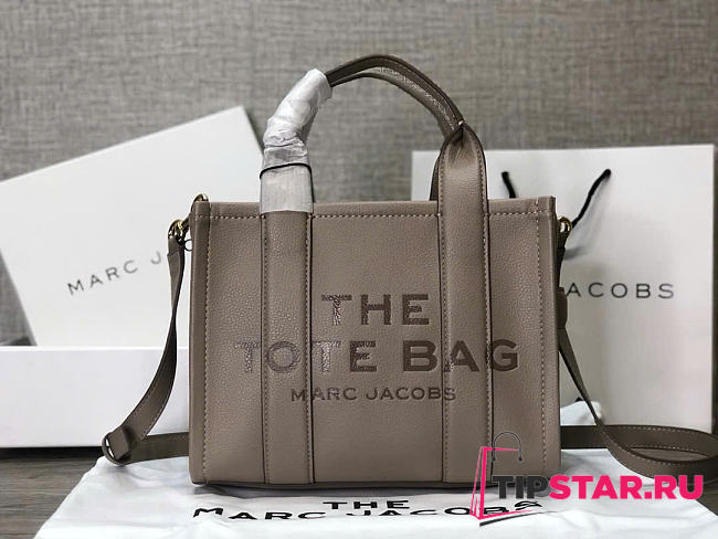 Marc Jacobs The Leather Medium Tote Bag In Cement Color - 1