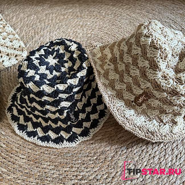 Ysl Contrast color straw bucket hat - 1