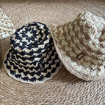 Ysl Contrast color straw bucket hat