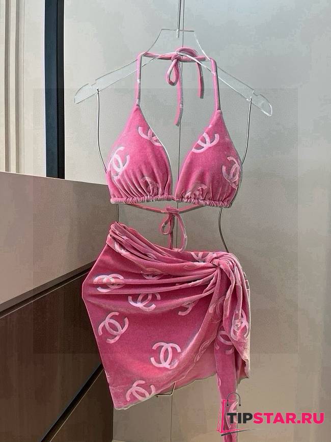 Chanel corduroy classic bikini three-piece set - 1