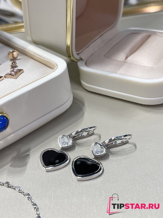 Chopard Black Onyx Heart Diamond Earrings - 1
