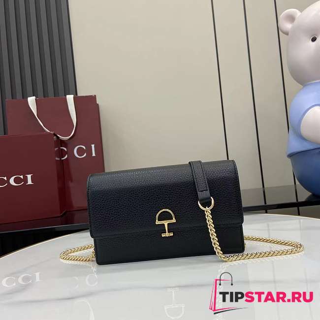 Gucci Softbit continental wallet ob chain grainy leather in black - 1