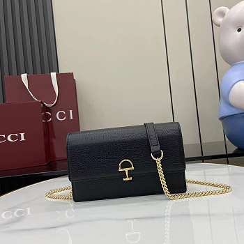 Gucci Softbit continental wallet ob chain grainy leather in black
