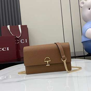 Gucci Softbit continental wallet ob chain grainy leather in brown