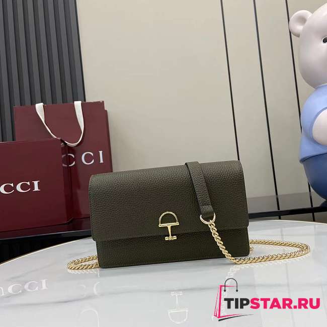 Gucci Softbit continental wallet ob chain grainy leather in green - 1