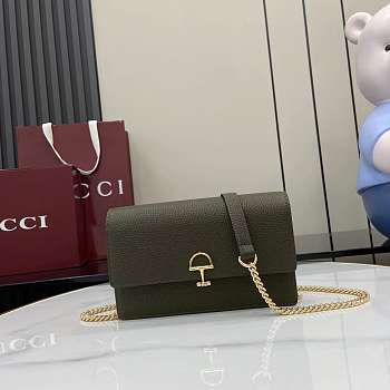 Gucci Softbit continental wallet ob chain grainy leather in green