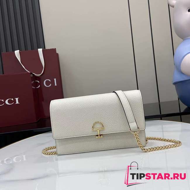 Gucci Softbit continental wallet ob chain grainy leather in white - 1