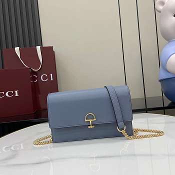 Gucci Softbit continental wallet ob chain grainy leather in blue