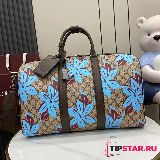 Gucci GG Supreme Canvas Beige and dark brown travel bag - 1