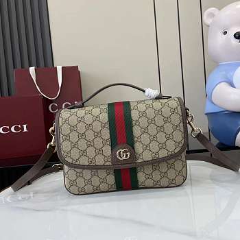 Gucci Ophidia medium top handle bag beige and dark brown
