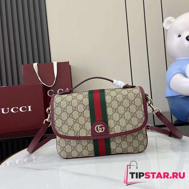 Gucci Ophidia medium top handle bag in burgundy - 1