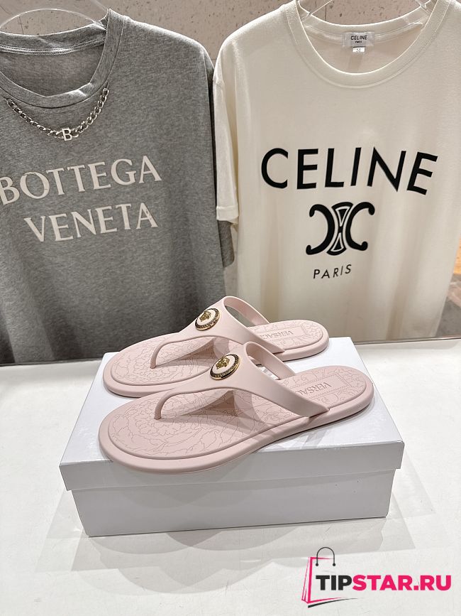 Versace Alia Rubber Flat Sandals In Pink - 1